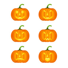 Halloween pumpkin vector icons set, emotion variation, emoji.