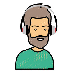 young man with earphones avatar character vector illustration design