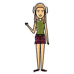 beautiful woman with earphones avatar character vector illustration design