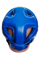 An image of a blue boxing helmet on a white background