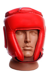An image of a red boxing helmet on a white background