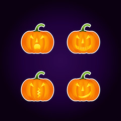 Halloween pumpkin vector icons set, emotion variation, emoji.