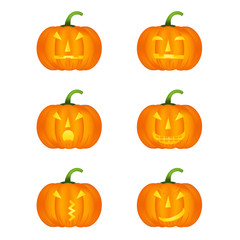 Halloween pumpkin vector icons set, emotion variation, emoji.