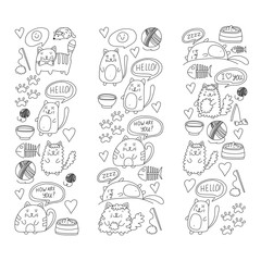 Cute doodle cats, kitty Domestic cats Vector sets with cute kittens for pet shop, cattery, veterinary clinic Doodle pattern for banner, poster, textile Children kids drawing for kindergarten