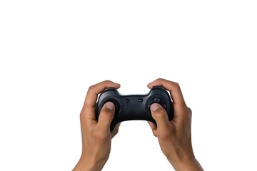 Cropped of hand holding controller
