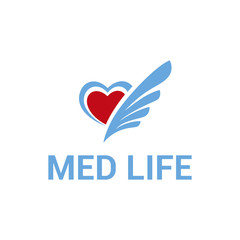 Medical vector logo.Heart symbol and the wing, health protection, medical care.