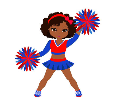 Cheerleader in red blue uniform with Pom Poms
