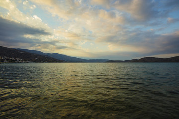 Fototapeta premium Summer seacape with sunset sky.