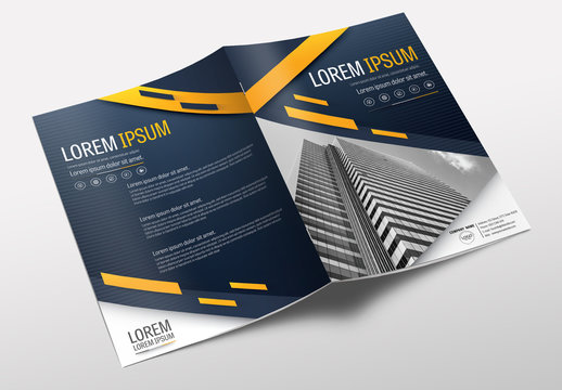 Brochure Cover Layout with Dark Blue and Orange Accents 3
