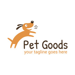 Vector logo template for pet shop,  veterinary clinic. Creative  logotype idea for animal feed. Illustration of a joyful dog.