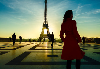 Fototapeta na wymiar Silhouette shot of Eiffel tower in Paris from Trocadero.