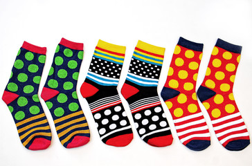 Colorful socks on a white background