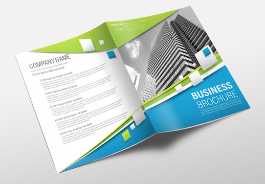 Brochure Cover Layout with Blue and Green Accents 2
