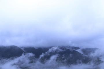 Skyline of Tennessee Smokey Mountains with Fog and Clouds