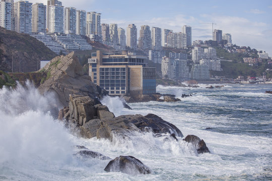 Coast of Vina del Mar during a swell. Chile
