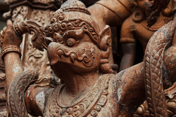Garuda wooden statue close up, Sanctuary of Truth, Thailand