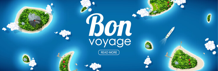 vector illustration of tropical island top view sea blue ocean bon voyage place for text © pirsik12