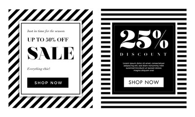 Seasonal sale background with elegant black and white colour. Vector illustration template, banners, Wallpaper, flyers, invitation, posters, brochure, voucher discount. Up to 50% off. 25% discount