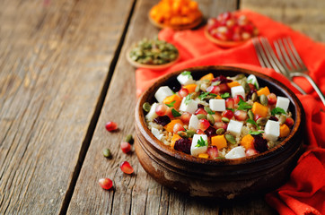 Pumpkin pomegranate dried cranberry goat cheese quinoa salad