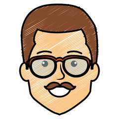 young man head avatar character vector illustration design