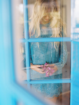 potrait through window on door