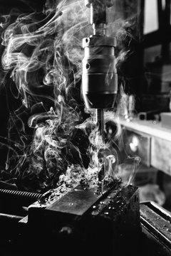 Black and white image of drilling iron