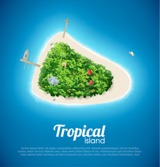 vector illustration of tropical island top view sea blue ocean bon voyage place for text