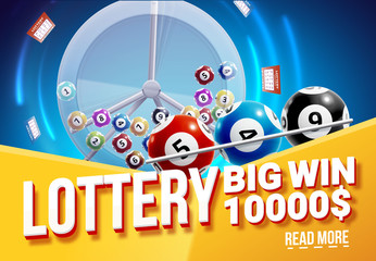 vector illustration of lottery banners with realistic icons balls coins lottery ticket and place for text