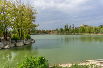 Obraz premium lake with boat landscape