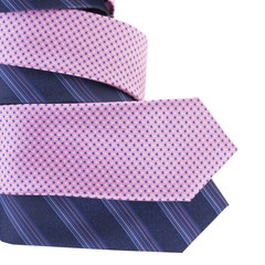 Fototapeta premium Pink and blue ties twisted around the pole. White background.