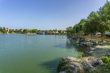 lake with boat, landscape