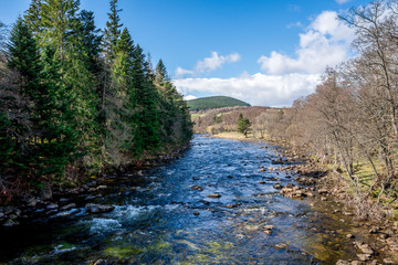 A view of Dee river from the bridge in Balmoral Castle, Scotland