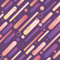 Stylish modern colorful pattern on violet background. Design composition of violet and pink round spots and diagonal lines. Vector illustration.