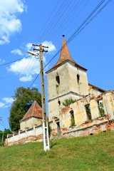 Ruins. Fortified medieval saxon evangelic church in the village Felmer, Felmern, Transylvania,...