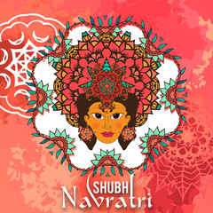 Beautiful and Elegant Maa Durga face for the celebration of Hindu Festival Durga Pooja, Navratri or Shubh Dusshera