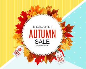 Abstract Vector Illustration Autumn Sale Background with Falling