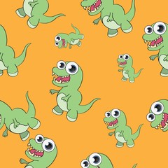 Naklejka premium Funny cartoon dinosaur seamless pattern. Vector illustration