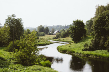 View from the bridge to the Abava River in Sabile, Latvia