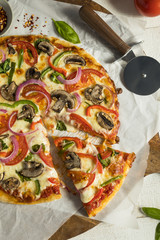 Homemade Veggie Pizza with Mushrooms Peppers
