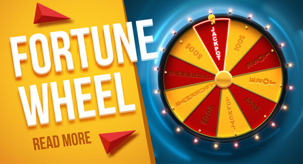 vector illustration of wheel of fortune 3d object isolated on blue background place for text