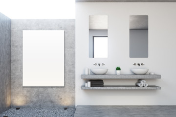 Naklejka na ściany i meble Concrete bathroom, double sink, poster