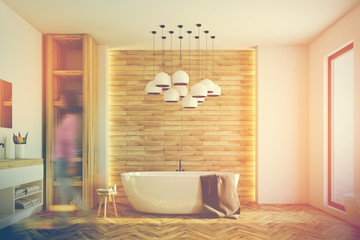 White and wooden bathroom, toned