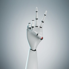 White robot hand, gray background