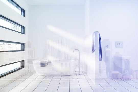 White luxury bathroom interior, toned