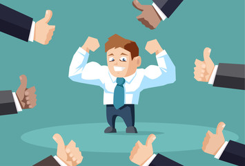 Popular businessman flexing muscles