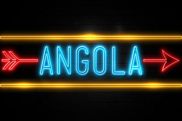 Fototapeta premium Angola - fluorescent Neon Sign on brickwall Front view