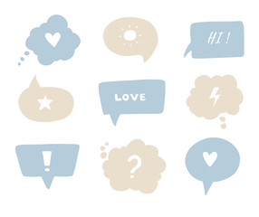 Hand drawn vector illustration. Set of speech bubbles and others doodle elements. Design elements in sketch style. Perfect for business graphics, cards, blogs, prints and more.