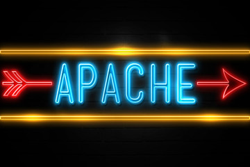 Obraz premium Apache - fluorescent Neon Sign on brickwall Front view