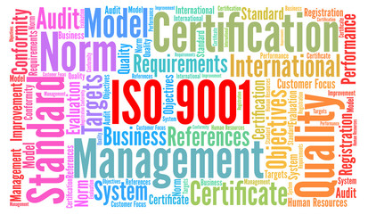 ISO 9001 certification word cloud concept 
