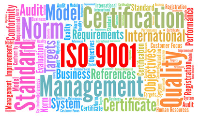 Obraz premium ISO 9001 certification word cloud concept 